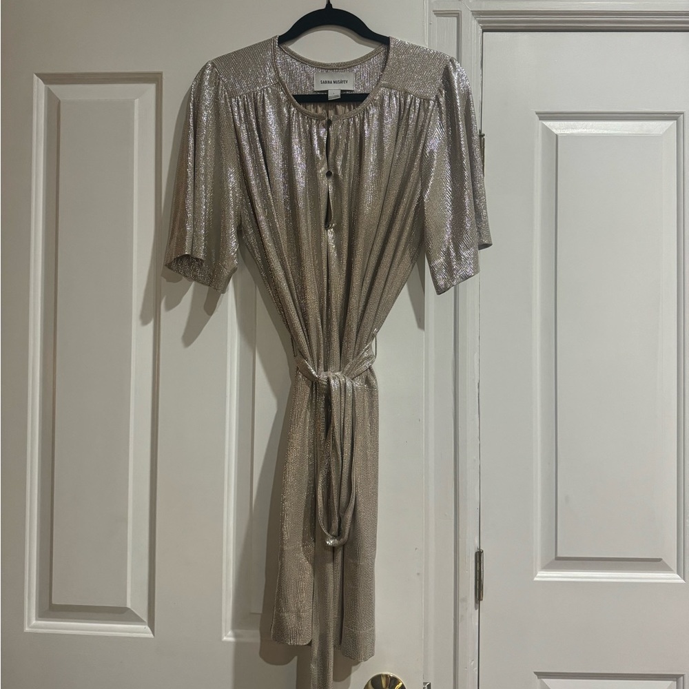 Sabina Musayev Gold Short Sleeve Wrap Dress